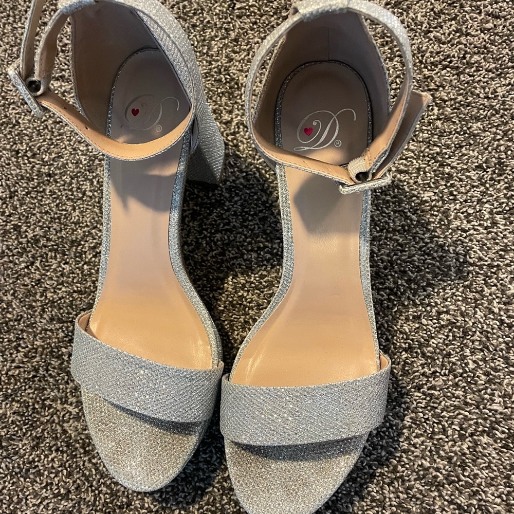 silver sparkly 3-in. heels!